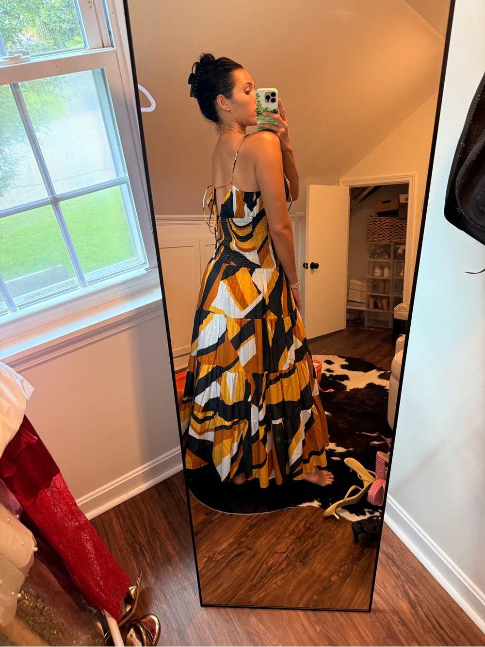 Anthropologie Mustard Black Cream Tiered Maxi Dress - Picture 2 of 4